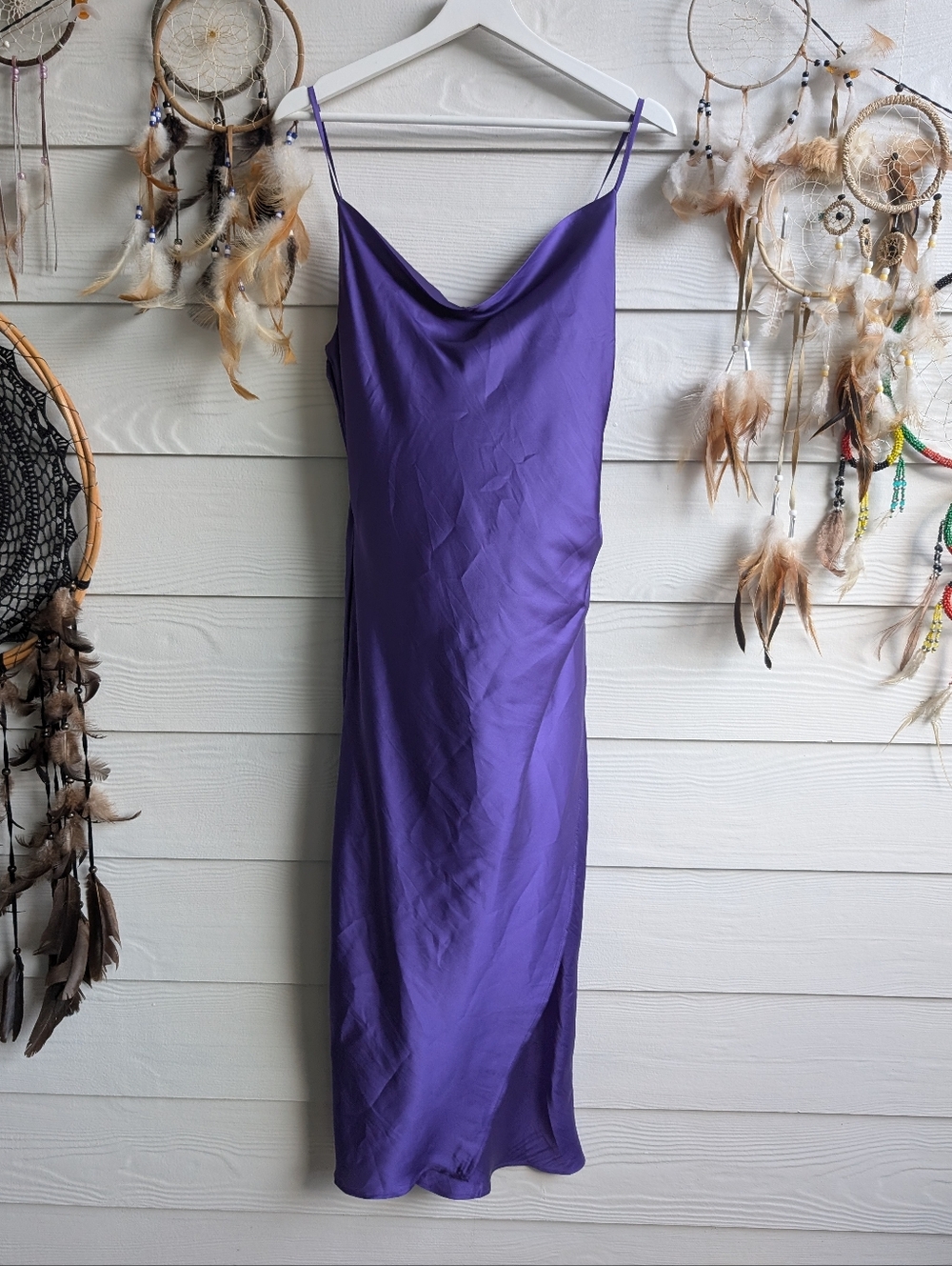 eesome Purple Satin Slip Dress